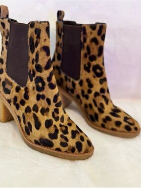 Lauren Ralph Lauren Leopard Print Marianna Suede Block Chelsea Booties 7B